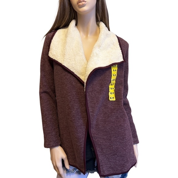 Nicole Miller Cardigan Sweater Jacket Duster Cozy Sherpa Lined Large Lapel - Picture 2 of 10